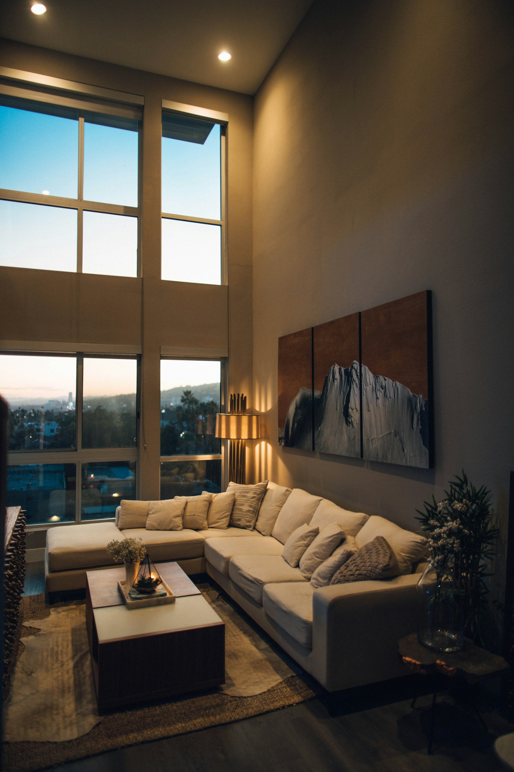 Warm, mountain-inspired living room designed by Nirvana Homes
