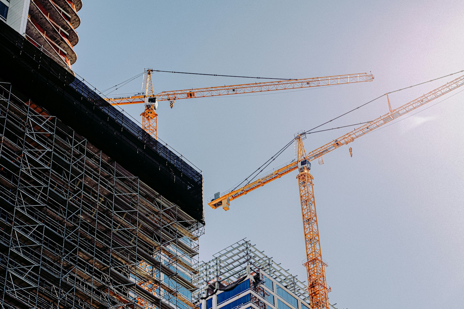 Tower cranes on an active construction site